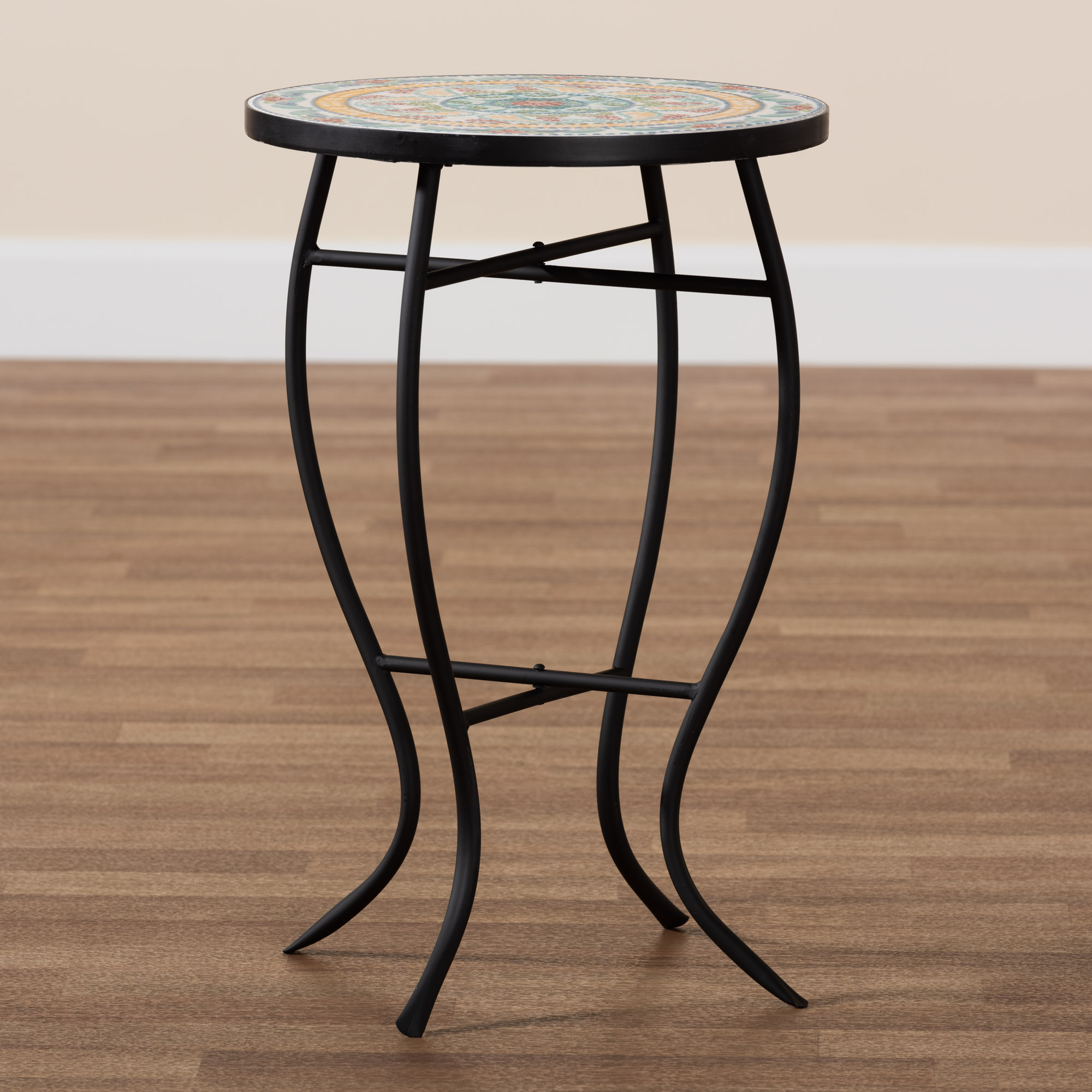 Baxton Studio Gaenor Modern and Contemporary Black Metal and Multi-Colored Ceramic Tile Plant Stand