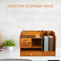 WHAMVOX Office Storage Rack with 2 Drawers Multilayer Wooden Desk Organizer in Light Brown for Home Office 7.87 x 5.12 x 11.81 inches
