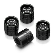 Nissan New Logo in Black on Black Aluminum Cylinder-Style Tire Valve Stem Caps