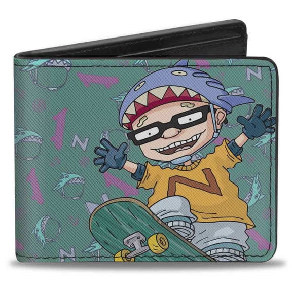 Nickelodeon Wallet, Bifold, Rocket Power Sam Skateboard Pose Text Icons Blues Purple Gold, Vegan Leather
