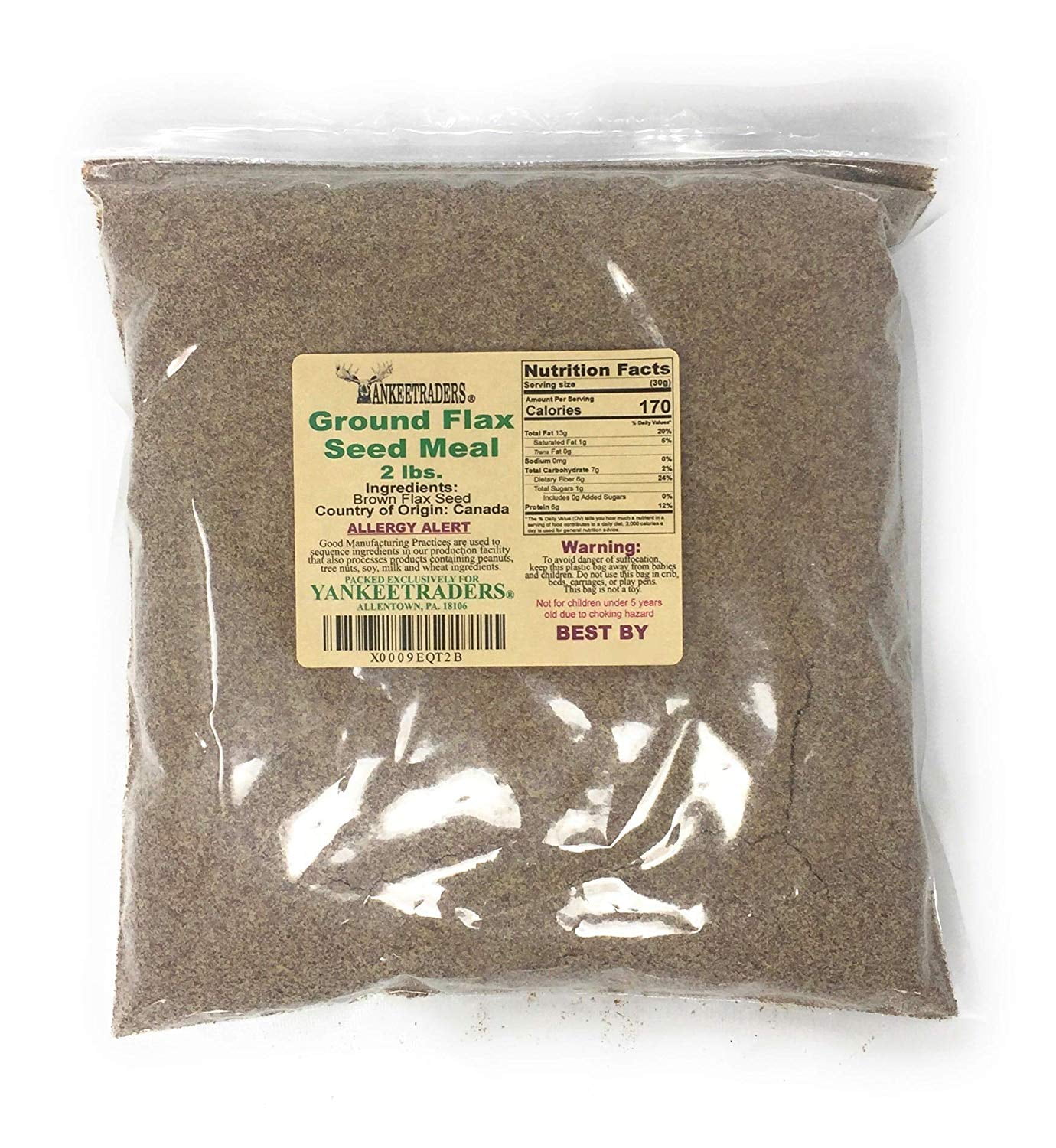 YANKEETRADERS Ground Flax Seed Meal, Healthy, All Natural, 2 Pound Bag
