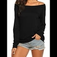 thumbnail image 3 of Blusa de Larga con Cuello y Hombros Descubiertos para Mujer Negro S, 3 of 8