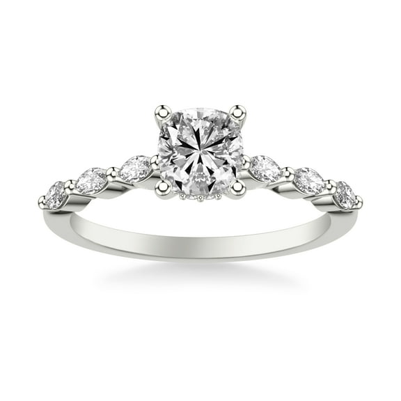 Alor Jewelry 1.5 Ct Cushion Cut Engagement Solitaire Ring - Hidden Halo Accent Diamond Ring - 14K White Gold Plated - Wedding, Proposal, Anniversary Ring for Women - Moissanite