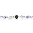 thumbnail image 2 of Gem Stone King 925 Silver and 10K Yellow Gold Blue Sapphire White Moissanite Blue Tanzanite and Lab Grown Diamond Tennis Bracelet for Women By Keren Hanan (1.66 cttw, Adjustable up To 9 inch), 2 of 3