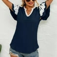 thumbnail image 5 of Gibobby Playera Manga Corta para Mujer Camiseta manga corta con temperamento encaje para mujer, camiseta con cuello en V y cola golondrina(Azul,XL), 5 of 5