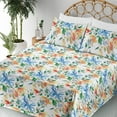 thumbnail image 3 of Vintage Sheet Set, Colorful Simplified Flowers and Leaves Watercolor Art on Plain Back, Fitted & Flat Sheet with Pillowcase Bedding Accent 4 Pcs Set, Queen, Deep Sky Blue Dark Green, by Ambesonne, 3 of 5
