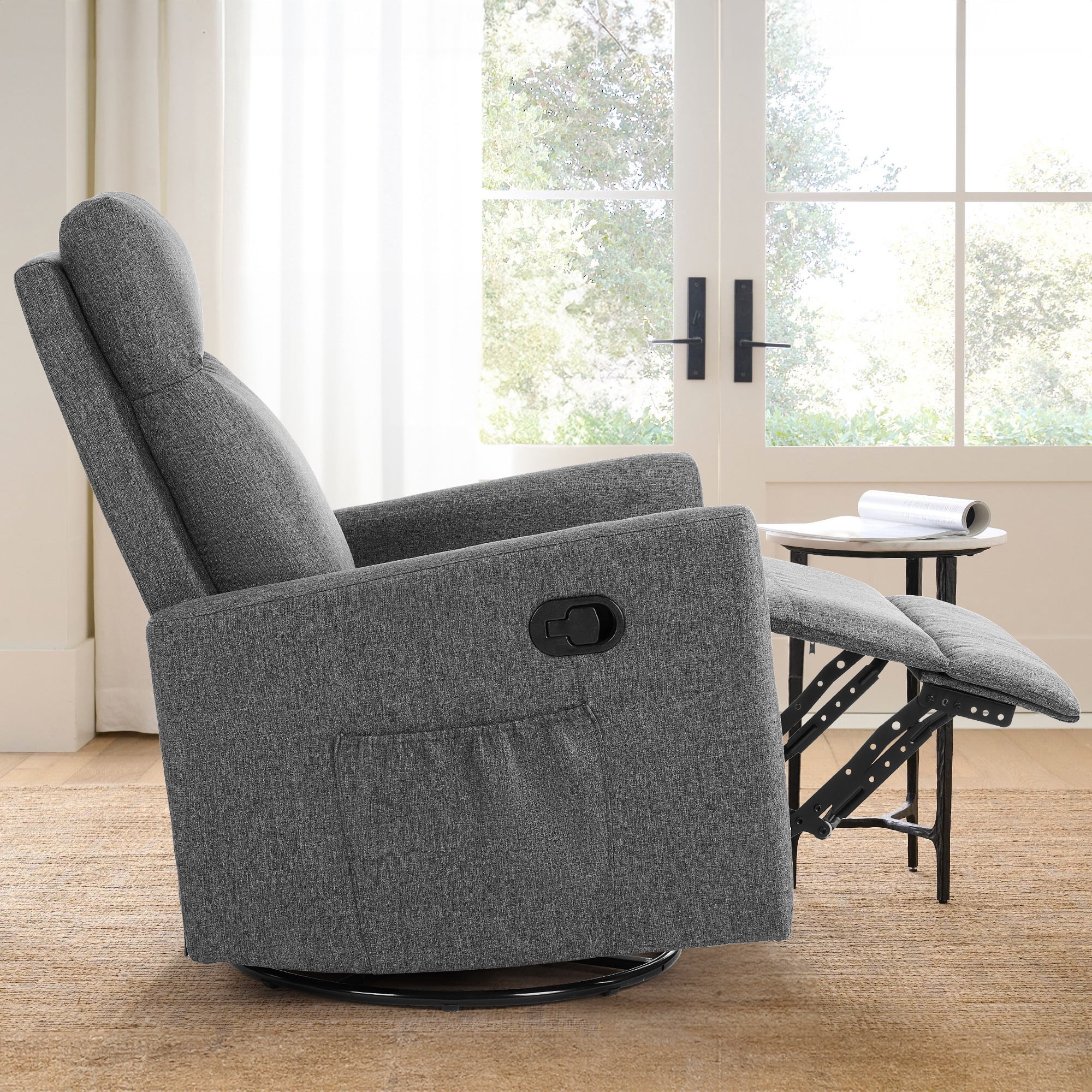 GIANNA Comfortable Swivel Recliner Chair with Extra Large Footrest & High Back – Upholstered Nursery Rocker for Living Room, Deep Seat Glider Recliner, Grey