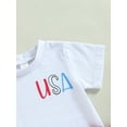 thumbnail image 5 of Independence Day Girls Boys Clothes Suits 0 6 12 18 24 Months 2T 3T Letter Print Crew Neck Short Sleeve T-Shirts and Solid Color Shorts 2Pcs Set, 5 of 8