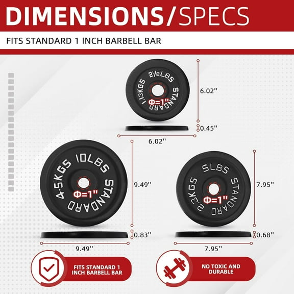 Weight Plates Set, 9-Piece Cast Iron Gym Plates Bundle (2.5-45LB) with 1" Hole for Home Gym, Strength Training & Standard Barbell