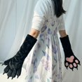 thumbnail image 6 of Byfri Black Pink Furry Animal Paw Gloves 40x15cm Warm Plush Mittens for Winter Festive Events, 6 of 7