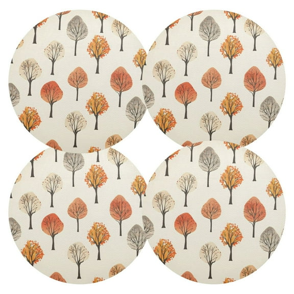 Ryvnso Autumn Trees Pattern Round Plate Mats Dining Table Placemat Set of 4 for Holiday Decoration