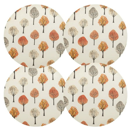 

Ryvnso Autumn Trees Pattern Round Plate Mats Dining Table Placemat Set of 4 for Holiday Decoration