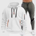 thumbnail image 2 of Ketyyh-chn99 Sweat Suits for Men Set 2 Pcs Hoodie Jogger Sweatsuits Men's Sports Two Piece Solid Color Multipocket Half Zipper Hooded Sweater Color Matching Waist Casual Pants Size for 2XL,White, 2 of 4