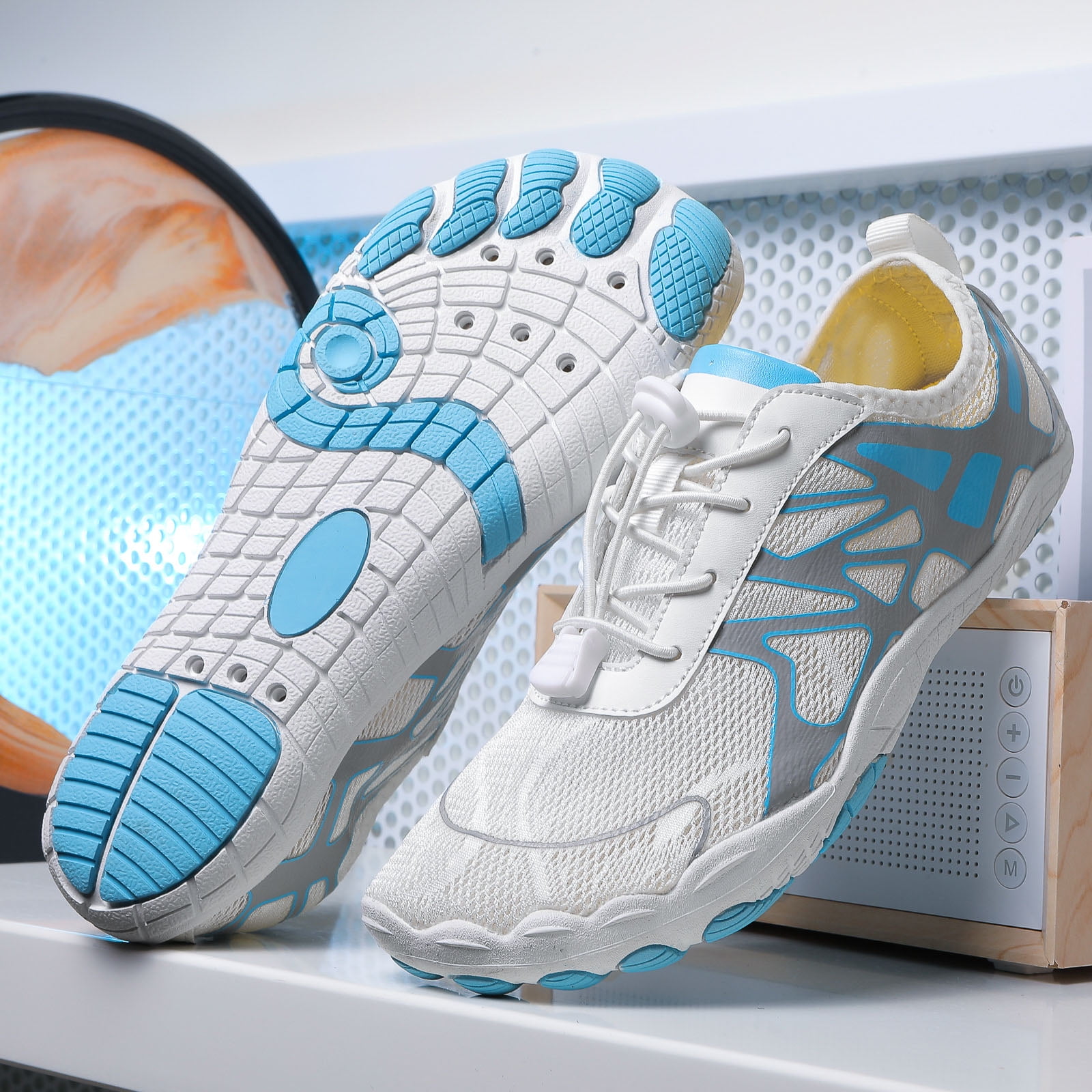 Barefoot Shoes for Women Mens QuickDry Water Shoes Lightweight Non Slip Athletic Hiking Shoes Breathable Slip On Sneakers Blue Size 10.5