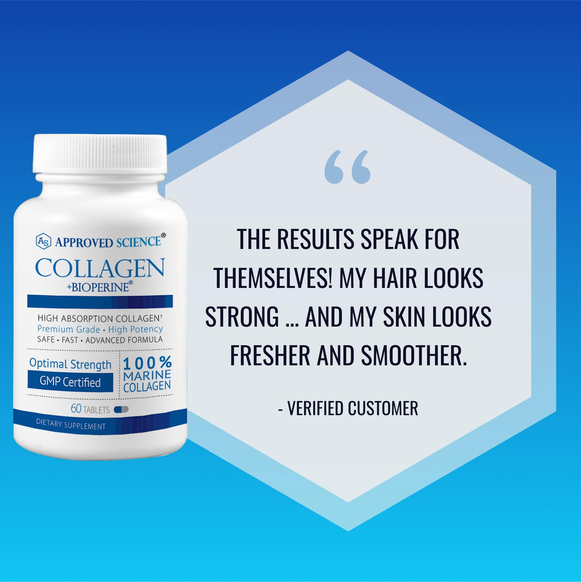 Approved Science Collagen Pills - Absorbable Marine Collagen Types I and III - 60 Tablets - Healthy Hair and Skin - Vitamin C, Sodium, and Bioperine for Fast Results - Non-GMO, Made in USA