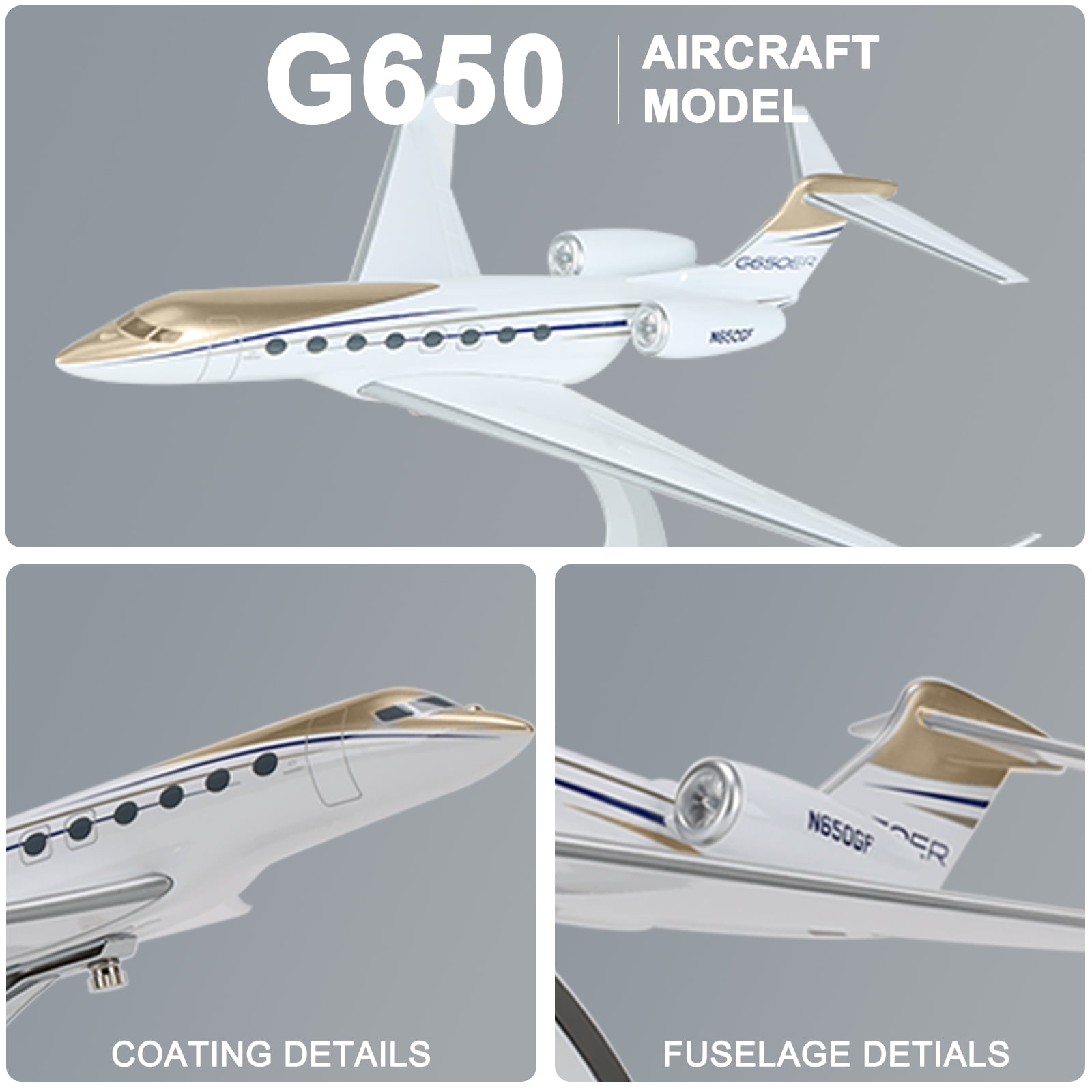 Gulfstream G650 Resin Model Jet 12.2” Aviation Airliner 1:100-Scale Model Jet Airplane with Stand Adult Collectibles and Decoration