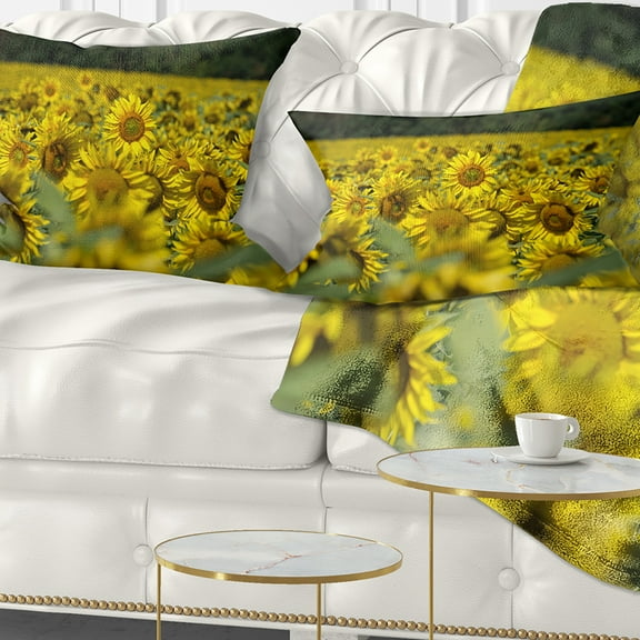 Designart Bright Yellow Sunflowers Field - Floral Throw Pillow - 12x20