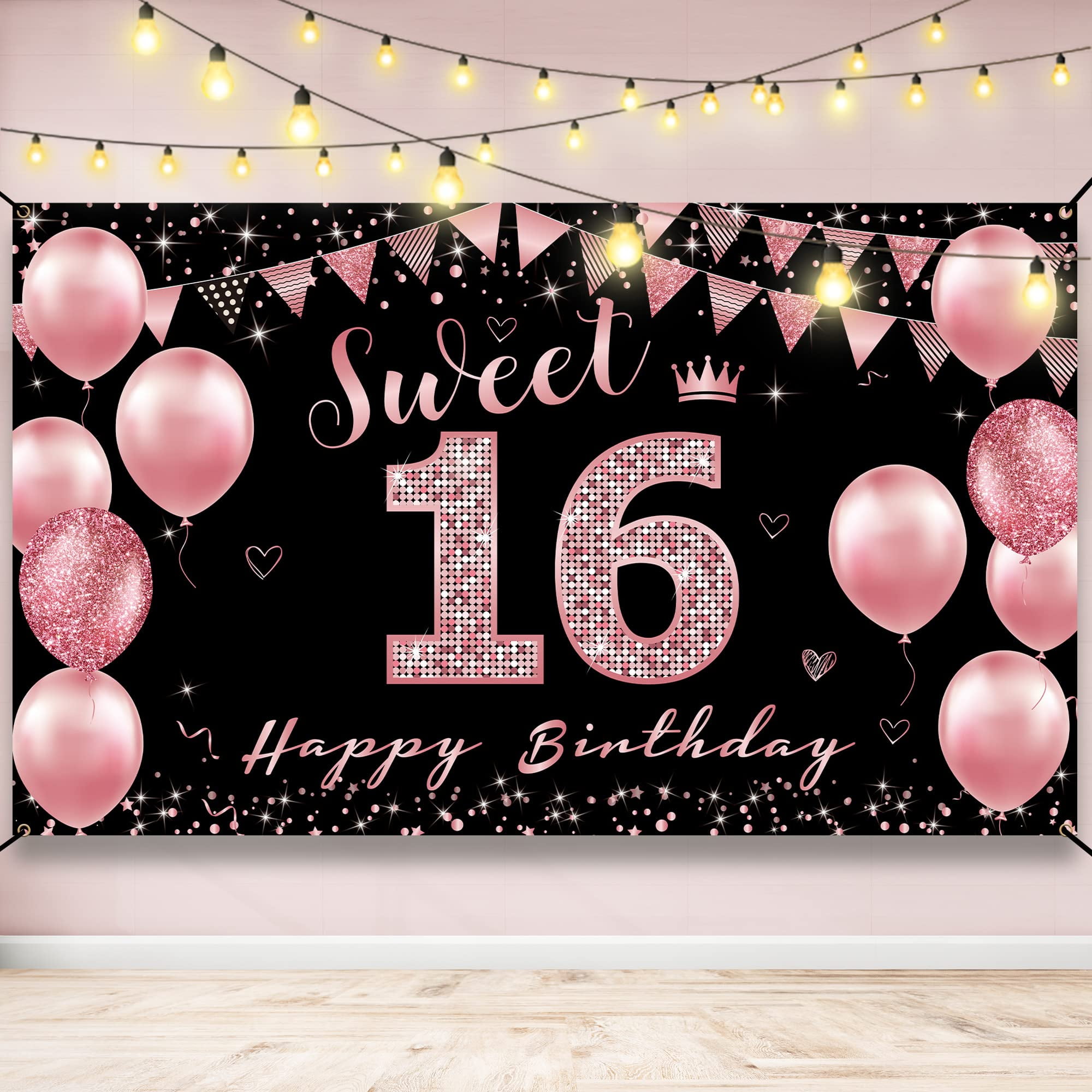 Sweet 16 Birthday Decorations Backdrop Banner, Happy 16th Birthday ...
