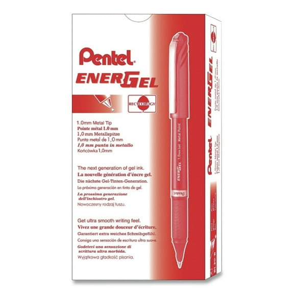 EnerGel NV Stick Gel Pen 0.7 mm Metal Tip, Red Ink/Barrel, Dozen