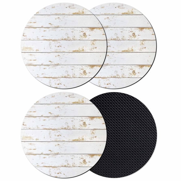 White Wooden Plank Coasters Set of 4, Absorbent Coasters for Drinks, Country Vintage Farmhouse Wood Grain Coaster for Desk Coffee Table Protection, Home Decor House Warming Gifts 4"