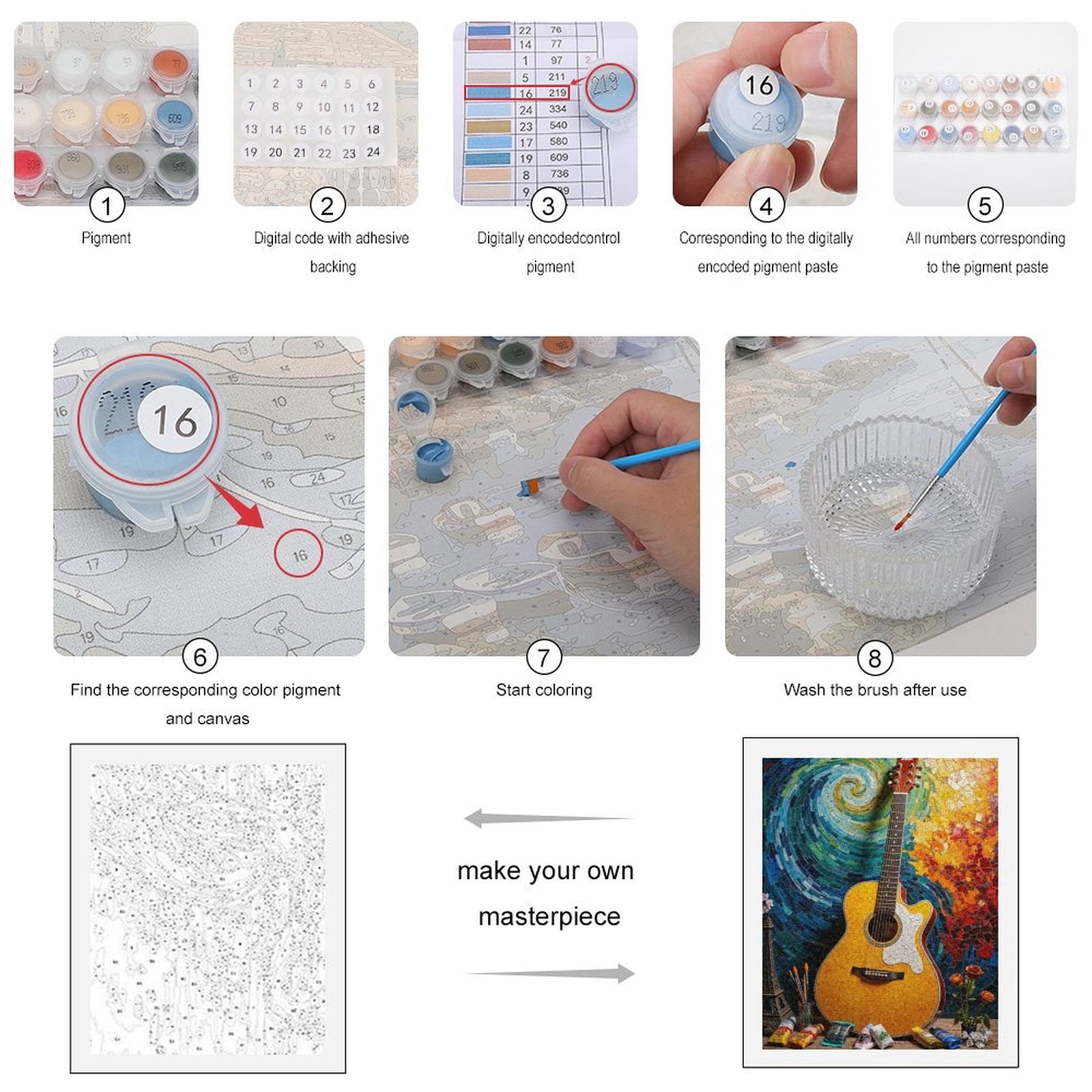 Paint By Numbers Kit for Adults Beginner - Guitar Mosaic Art Colors Creativity DIY Canvas Painting Kits for Adults, Frameless Paint By Number for Adults for Home Wall Decor 16x20 Inch