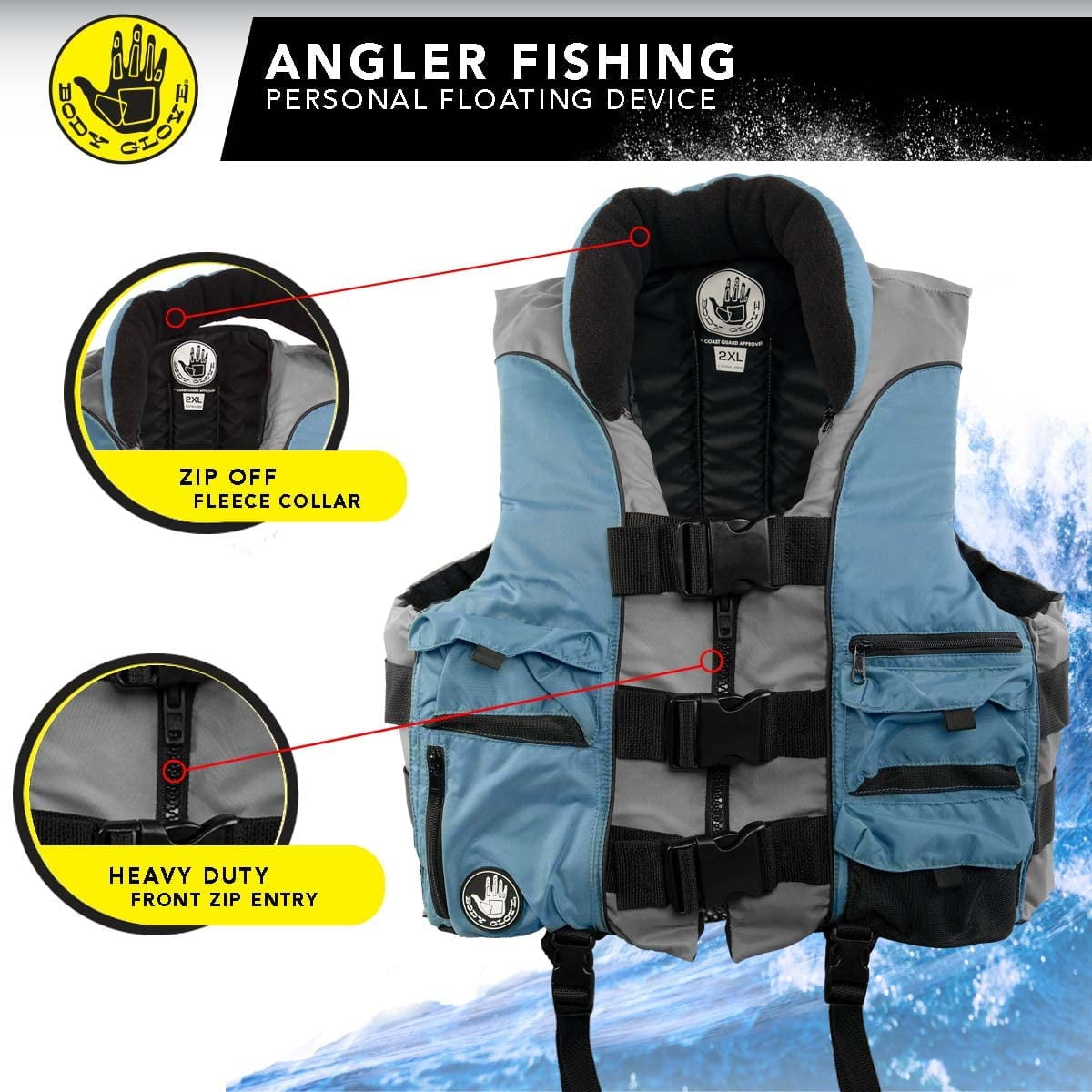 Body Glove Angler Unisex Adult Fishing PFD Life Jacket USCG Approved, Blue