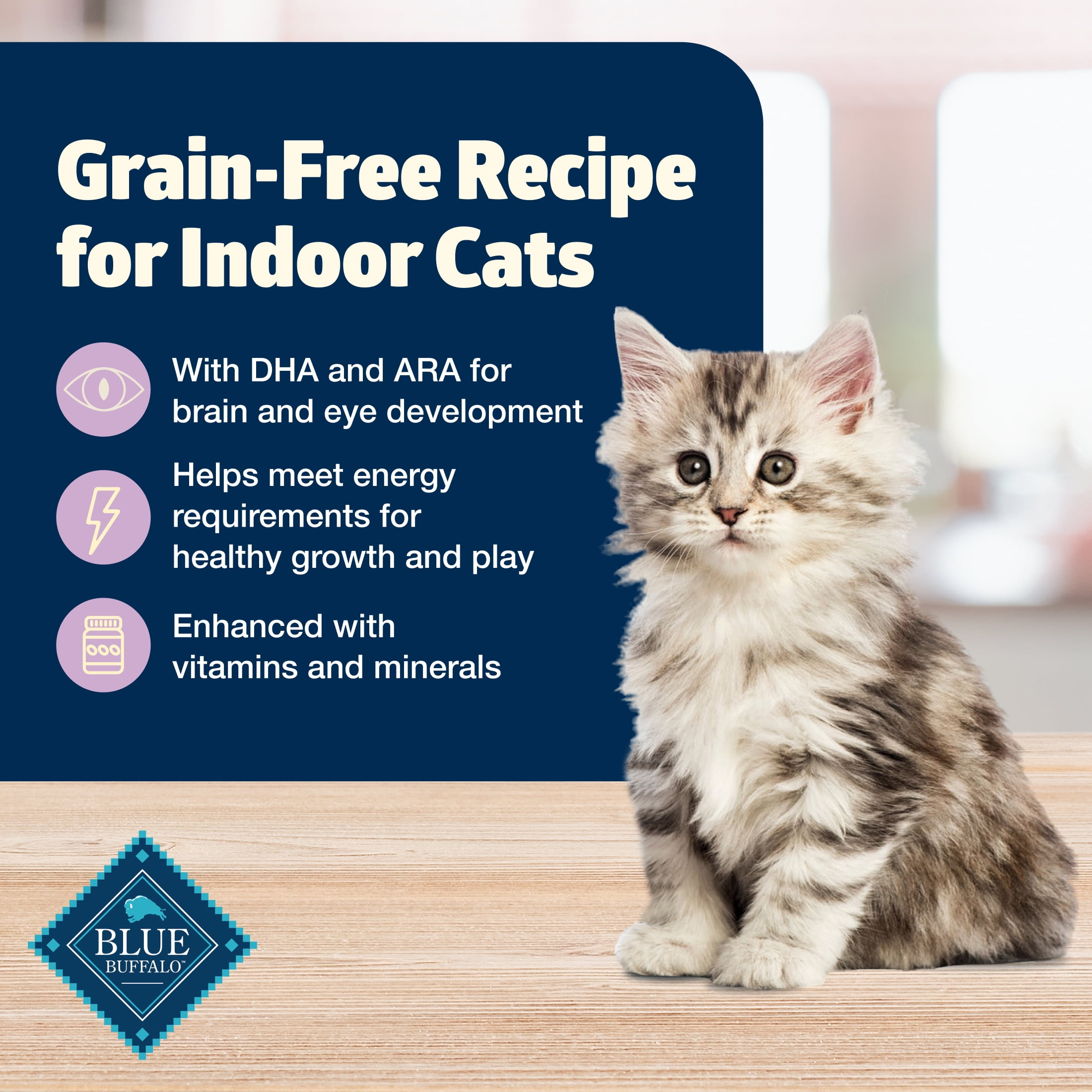 Blue Buffalo Freedom Grain-Free Dry Indoor Kitten Food with DHA, Chicken Recipe, 5-lb. Bag