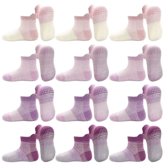 Toddler Socks with Grips - Non Slip Toddler Socks, 12 Pairs Baby Socks 6 Months-7 Years