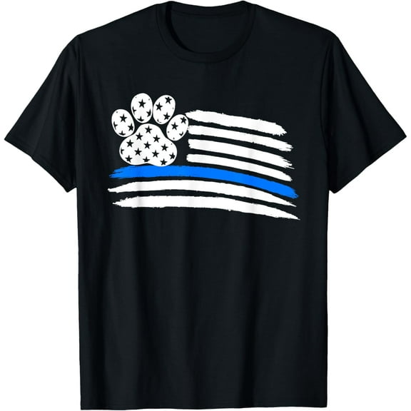 K9 Thin Blue Line Paw American Flag Police Dog Handler T-Shirt