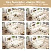 BedLuxury 111.5 Modular Sectional Sofa with Movable Ottomans, U Shaped Cloud Couch for Living Room, 3-Seat, Beige