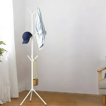 Wooden Coat Rack Stand with 9 Hooks 3 Coat Standing Tree Easy Assembly for Coats, Hats, Scarves and Handbags for Entryway, Hallway, Bedroom, Office, White