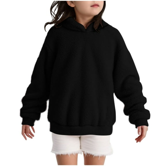 OGLCCG Kids Girls Fuzzy Fleece Hoodies Casual Winter Warm Pullover Hooded Sweatshirt Loose Soft Hooded Tops with Pocket 5-15 Years