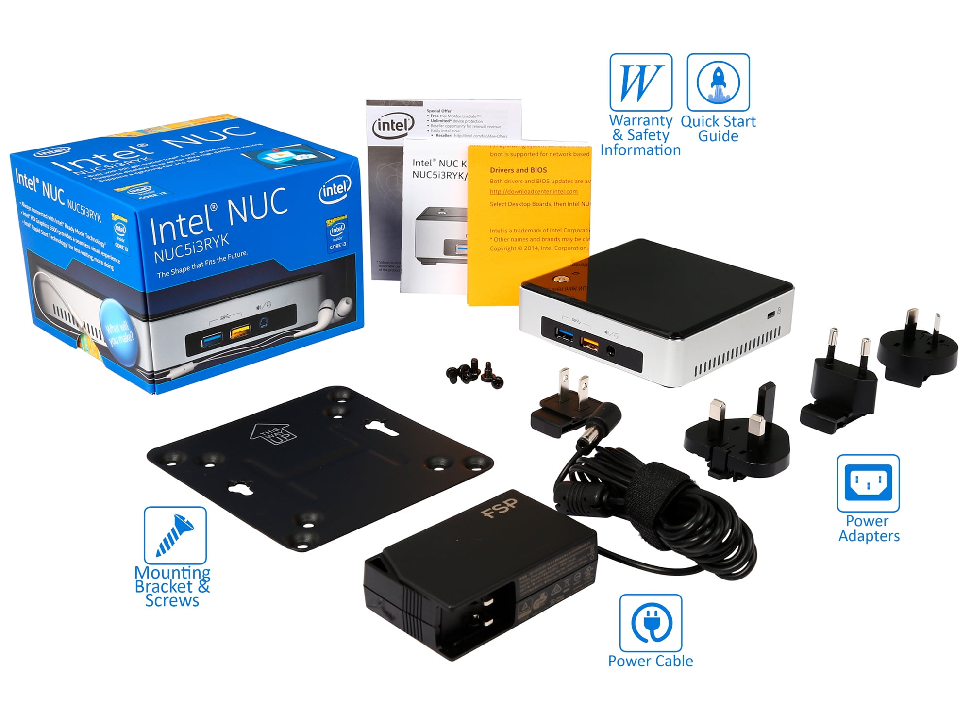Intel NUC5i3RYK Mini PC, Intel Core i3-5010U 2.1GHz, 4GB RAM