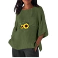 thumbnail image 1 of Birdeem Chemise Imitation Coton et Lin pour Femmes Manches 3/4 Col Rond T-Shirt Ample Décontracté Léger et à la Mode Haut d'Été, 1 of 10