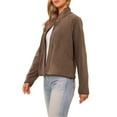 thumbnail image 4 of INSPIRE CHIC Fleece Short Jacket for Women Button Down Lightweight Long Sleeve Soft Fall Crop Jackets with Pockets L Coffee, 4 of 6