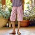 thumbnail image 6 of BUIGTTKLOP Shorts for Women Summer Pull on Bermuda Cotton Linen Shorts Knee Length Striped Casual Beach Shorts with Pockets, 6 of 8