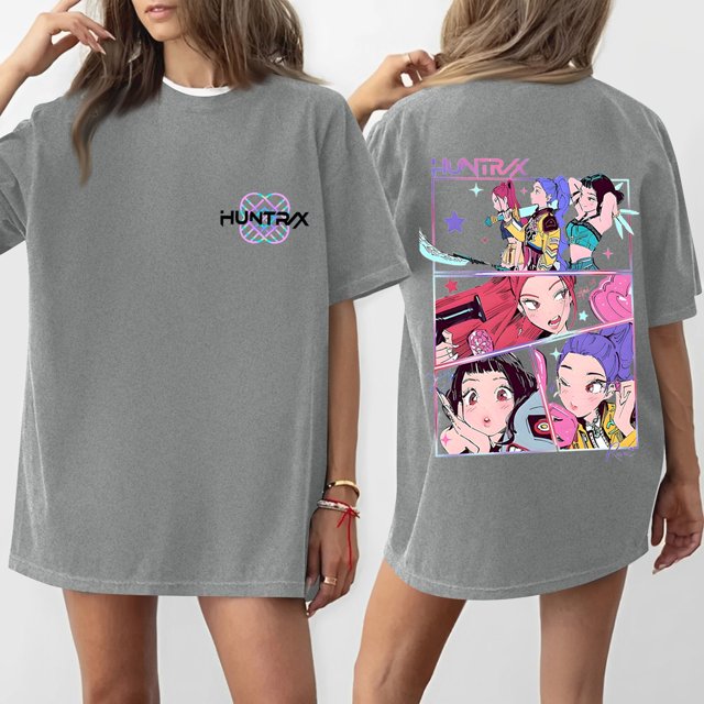 Pop cazadora para niña Demon Hunters Graphic Round-Neck Short Sleeve T Shirt For Kids Youth Fashion Tee With Cartoon Print Design Soft Blend Top For Children (Light Gray)