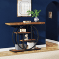 thumbnail image 5 of Industrial 4-Tier Console Table - 41.3" Rustic Brown with Circular Metal Base, 1.57" Thick Tabletop, Narrow Design for Entryway, Hallway, Living Room, Behind Couch, 5 of 8