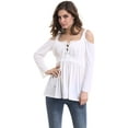 thumbnail image 4 of Hauts de Blouse Unis à Lacets à Épaule Froide pour Femmes, 4 of 5