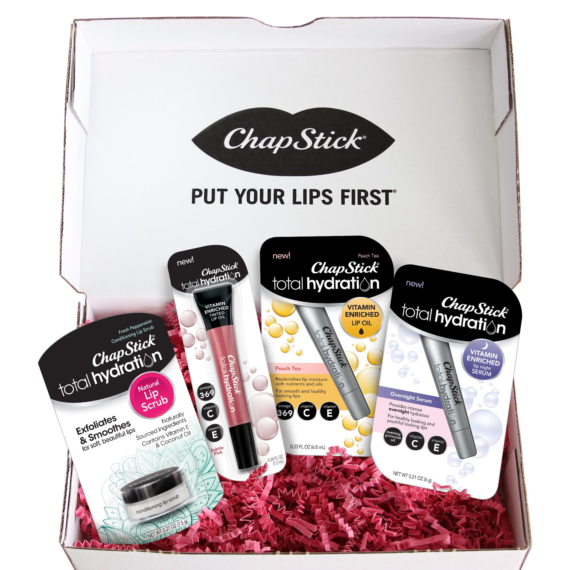 ChapStick Total Hydration Lip Scrub, Lip Oil and Overnight Lip Serum, 4