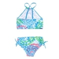 thumbnail image 4 of Musuos 2Pcs Big Girls Summer BIkini Swimwear, Floral Halter Neck Backless Crop Tops + Drawstring Briefs Suit, 3-14 Years, 6 Colors, 4 of 8