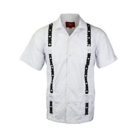 - Guayabera Men's Cuban Beach Wedding Short Sleeve Button-Up Two Tone Dress Shirt
