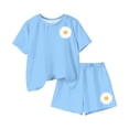 thumbnail image 6 of Moxiu Girls 2 Piece Summer Outfits Daisy Print Oversized Short Sleeve Crew Neck Tees Tops and Graphic Shorts Sets for Kids 2026 Blue,13-14 Years, 6 of 7