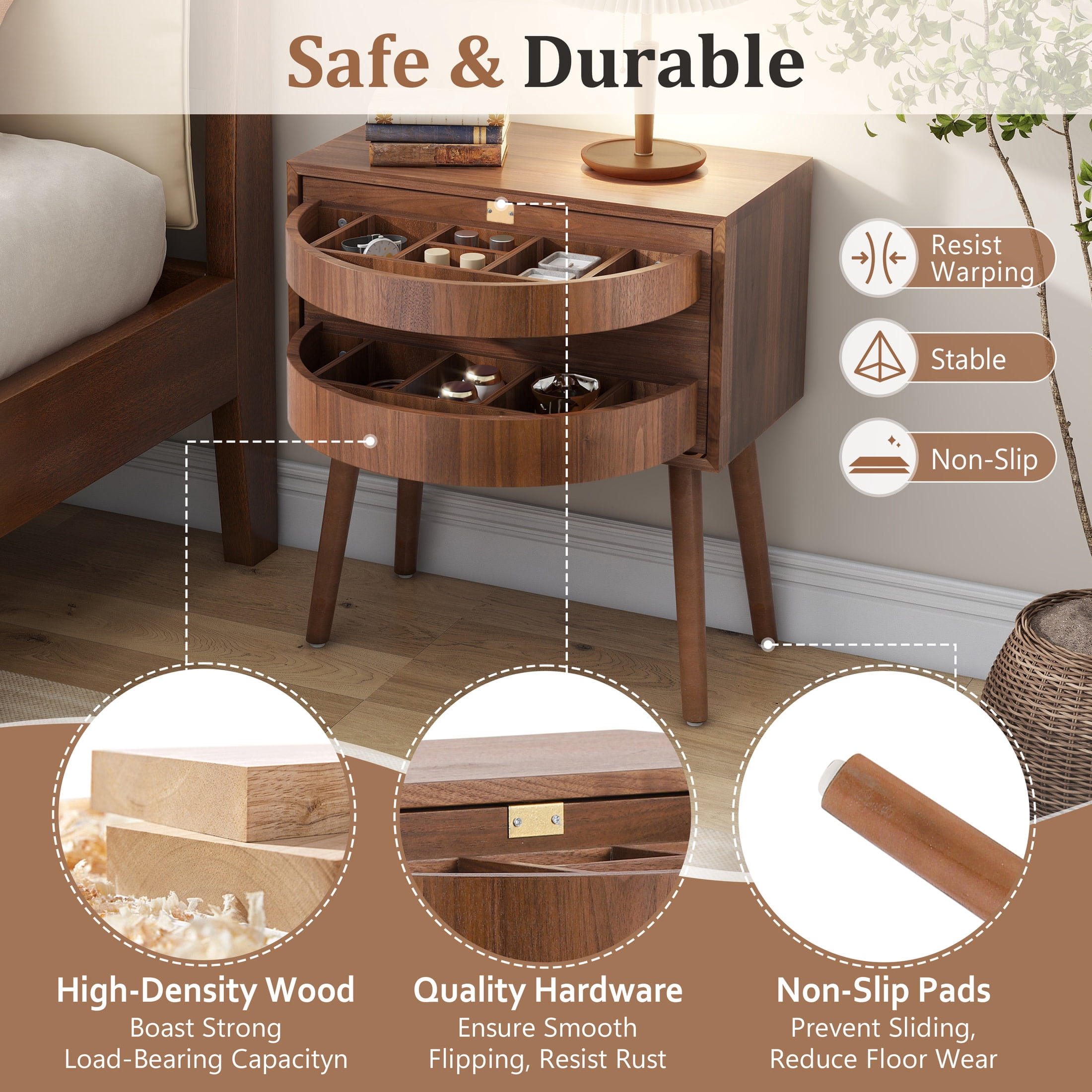 Christopher Knight Home Wood Nightstand with Rotating Hidden Compartment, Modern Storage Bedside Table, Walnut