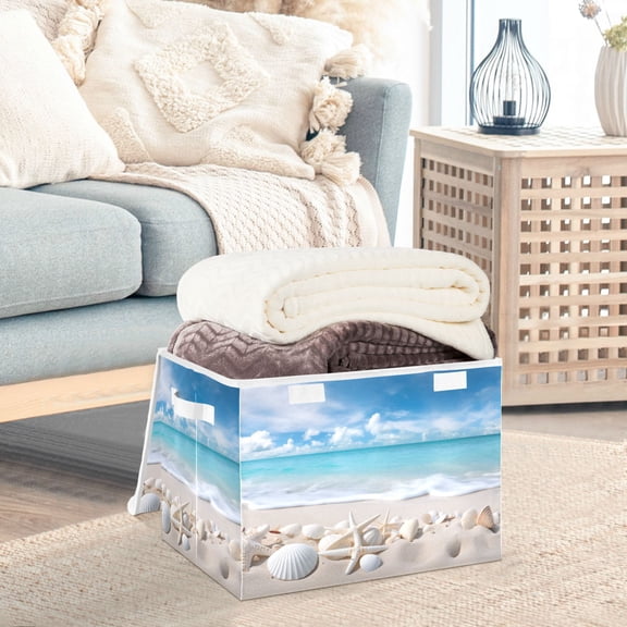 Beach Shells Sea Storage Basket Foldable Laundry Basket Shelf Kids Toy Storage Container Organizer with Handles