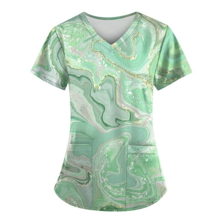 

Clearance Sale! Scrub Uniform MIARHB Women s Fashion Printed Work Uniform with Pocket T-Shirt Short Sleeve Top Green XXXL
