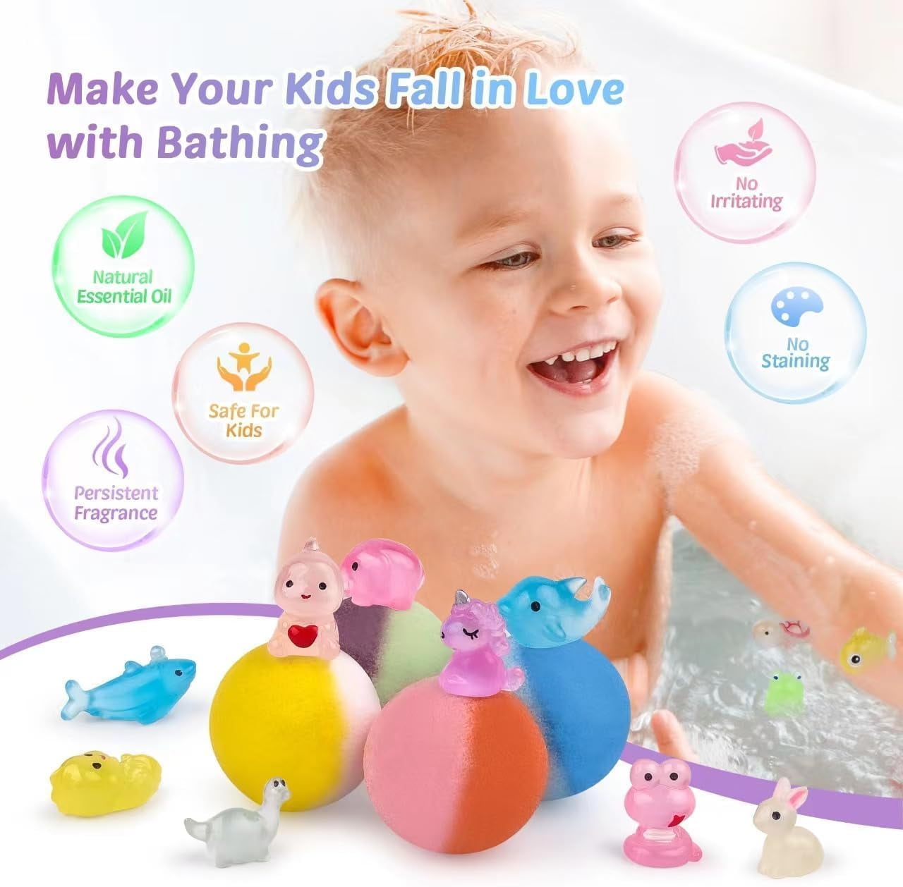 36Pcs Bath Bombs for Kids,  Bubble Bath Bombs with Glow in The Dark Dinosuar, Animal and Ocean Surprise Toy Inside, Organic Gift Set for Birthday-PickMora