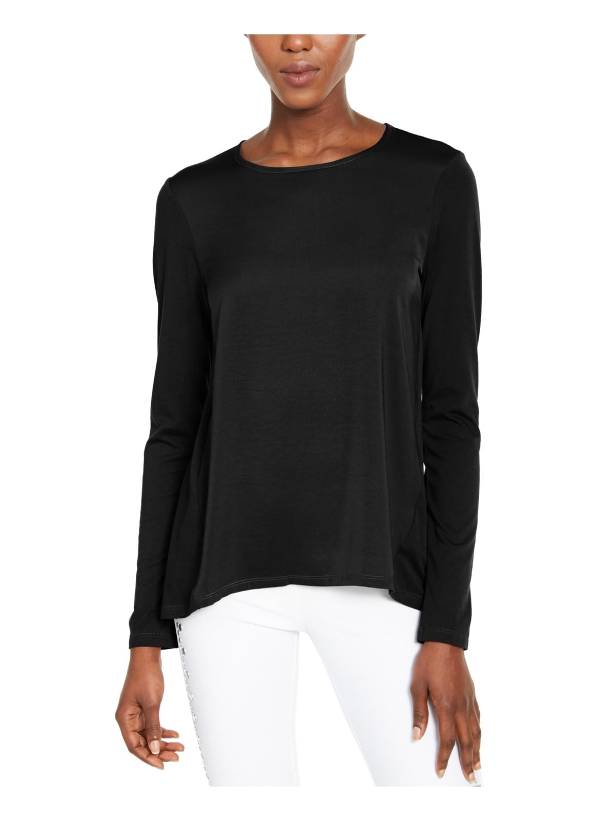 MICHAEL Michael Kors Womens Jewel Neck Long Sleeve T-Shirt Black XL -  