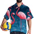 thumbnail image 4 of Flamingo Tropical Rainforest Men's Short Sleeve Casual Printed Button Down Beach Shirt - Summer Unisex Top, 4 of 6