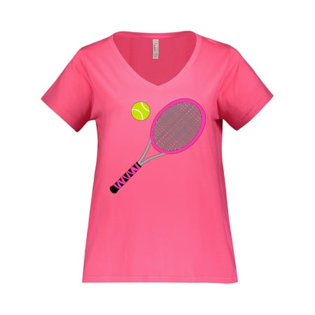 

Inktastic Pink Tennis Racket and Ball Women s Plus Size V-Neck
